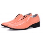 Orange Peach Patent Leather Point Head Lace Up Mens Oxfords Dress Shoes