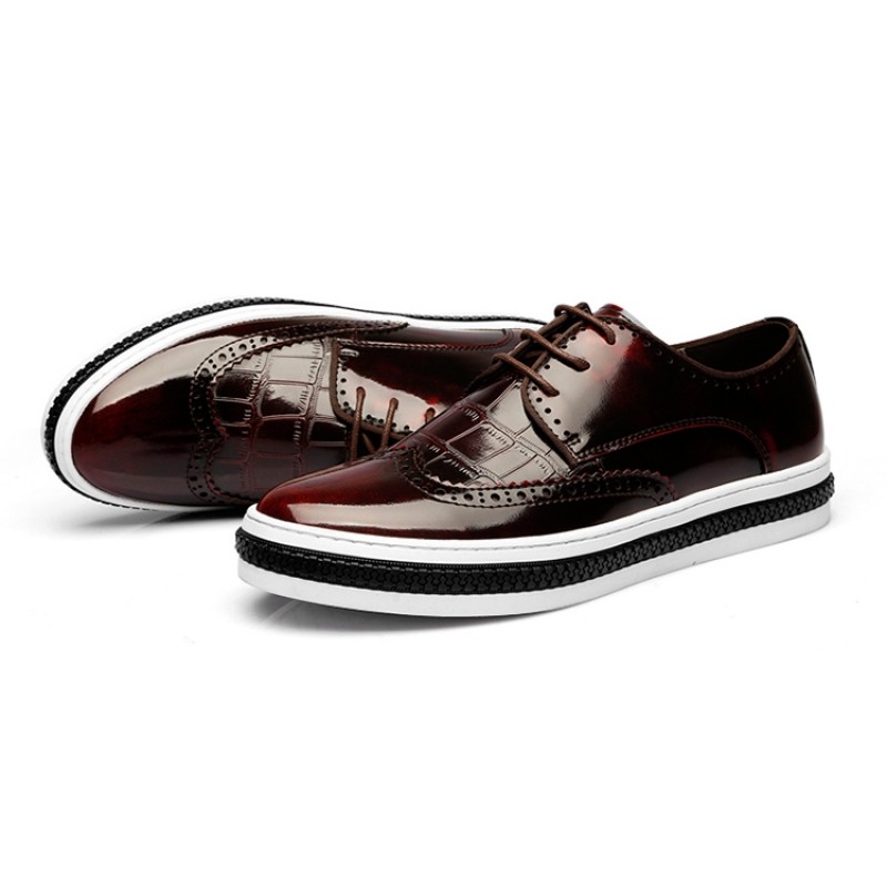 Burgundy Patent Leather Point Head Lace Up Mens Oxfords Dress