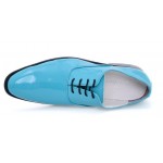 Blue Patent Leather Point Head Lace Up Mens Oxfords Dress Shoes