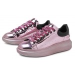 Purple Metallic Mirror Shiny Leather Punk Rock Lace Up Shoes Womens Sneakers