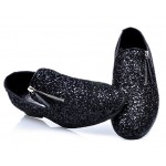 Black Sequins Glitter Bling Bling Mens Oxfords Loafers Dress Shoes Flats