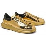 Gold Metallic Mirror Shiny Leather Punk Rock Lace Up Shoes Womens Sneakers