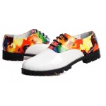 White Patent Leather Colorful Painting Lace Up Mens Oxfords Dress Shoes