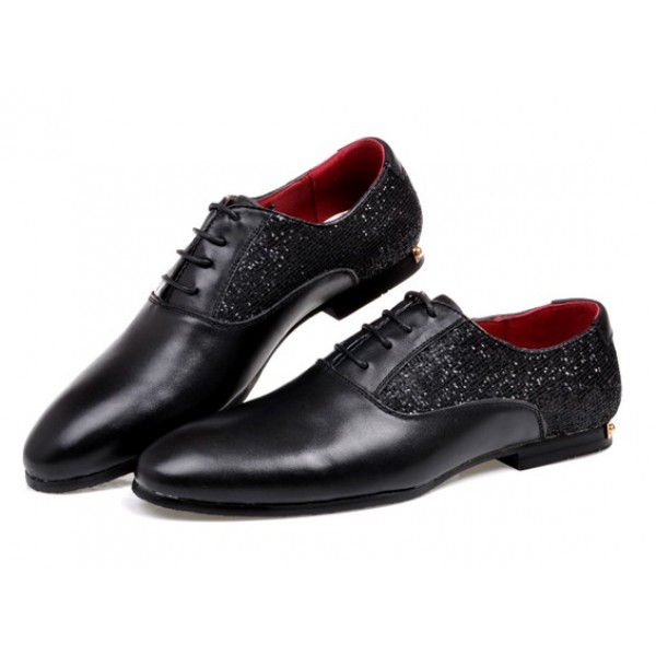 Black Glitters Bling Bling Lace Up Mens Oxfords Loafers Dress Shoes Flats