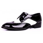 Black White Point Head Lace Up Baroque Mens Oxfords Dress Shoes