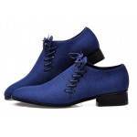 Blue Double Lace Up Mens Oxfords Loafers Dress Shoes Flats