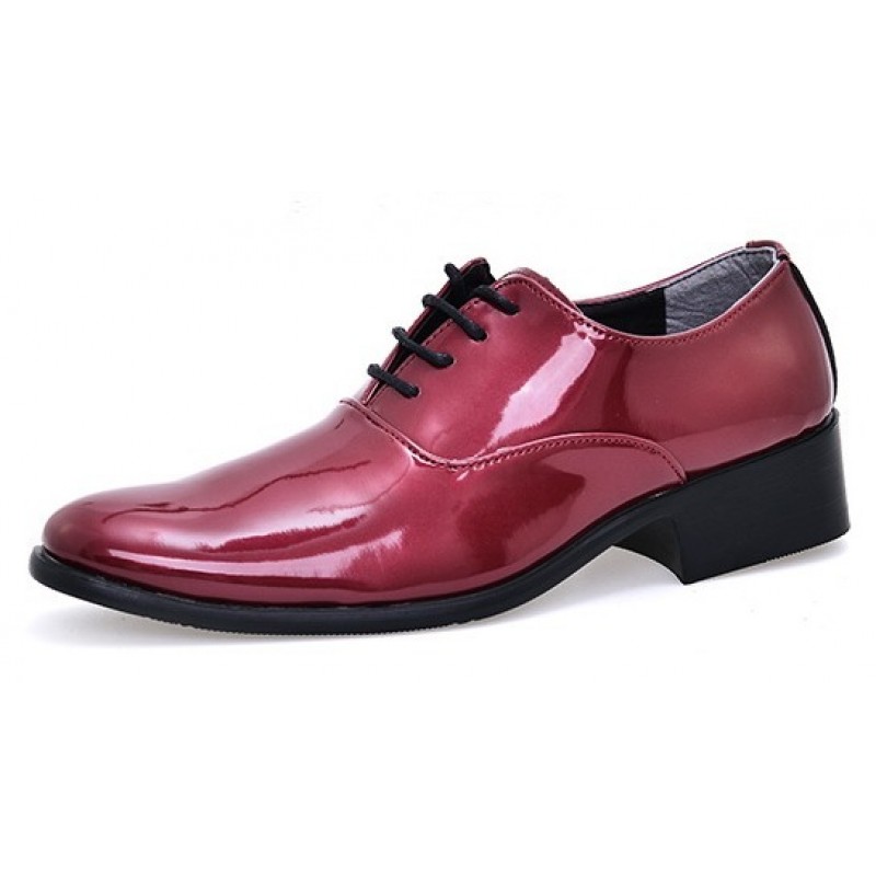 Burgundy Patent Leather Point Head Lace Up Mens Oxfords Dress