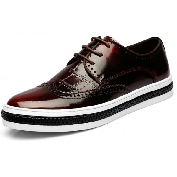 Burgundy Vintage Patent Leather Lace Up Baroque Mens Oxfords Dress Shoes Sneakers