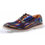Grey Holographic Laser Mirror Lace Up Mens Oxfords Dress Shoes