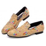 Khaki Beige Colorful Sequins Mens Oxfords Loafers Dress Shoes Flats