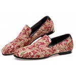 Red Vintage Paisleys Mens Oxfords Loafers Dress Shoes Flats