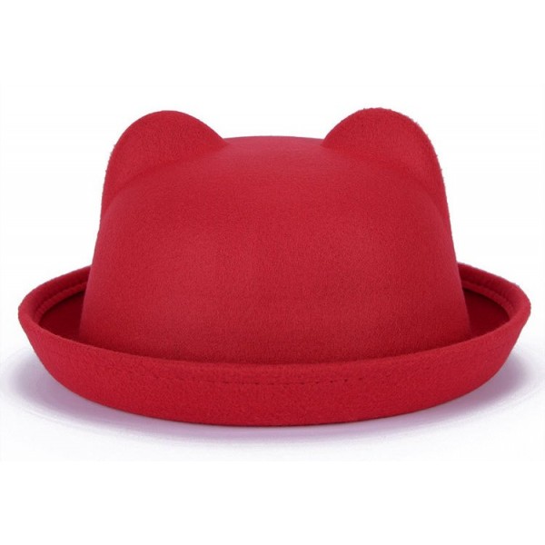 Red Woolen Cat Bear Animal Ears Rolled Brim Dance Jazz Bowler Hat Cap