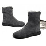 Grey Suede Leather Vintage Zipper Round Head Grunge Mens Boots Bootie Shoes