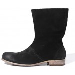 Black Suede Leather Vintage Round Head Grunge Mens Boots Bootie Shoes