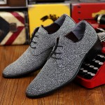 Grey Silver Metallic Pointed Head Lace Up Mens Oxfords Shoes