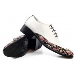 White Black Florals Patent Pointed Head Lace Up Mens Oxfords Shoes