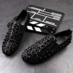 Black Glitter Bling Bling Spikes Punk Rock Mens Loafers Flats Shoes