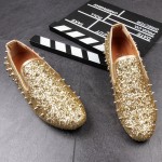 Gold Glitter Bling Bling Spikes Punk Rock Mens Loafers Flats Shoes