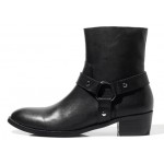 Black Leather Vintage Pointed Head Mens Boots Bootie Shoes