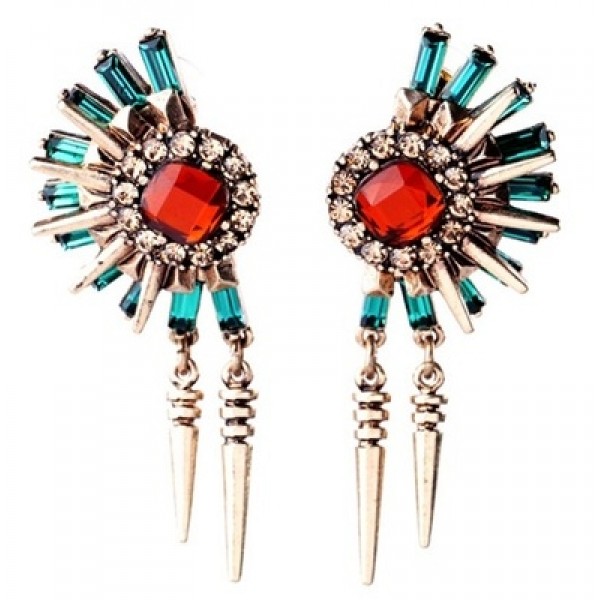 Blue Red Gemstones Bohemian Boho Ethnic Glamorous Earrings Ear Drops