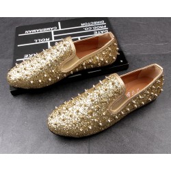 Gold Glitter Bling Bling Spikes Punk Rock Mens Loafers Flats Shoes