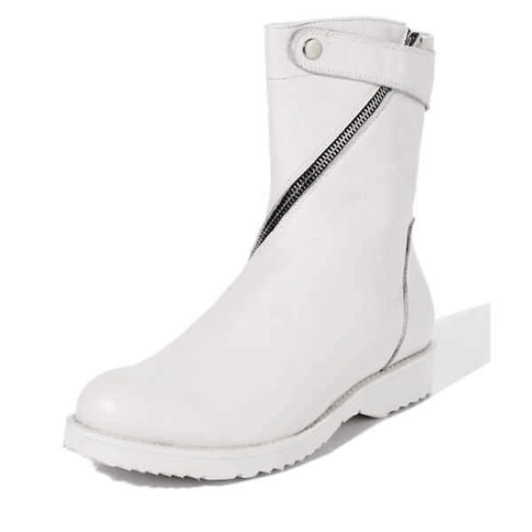 White Diagonal Zipper High Top Round Head Sneakers Mens Boots Shoes