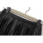 Black PU Faux Leather Tassels Fringes Bodycon Mini Skirt