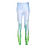 Blue Green Grass Print Yoga Fitness Leggings Tights Pants