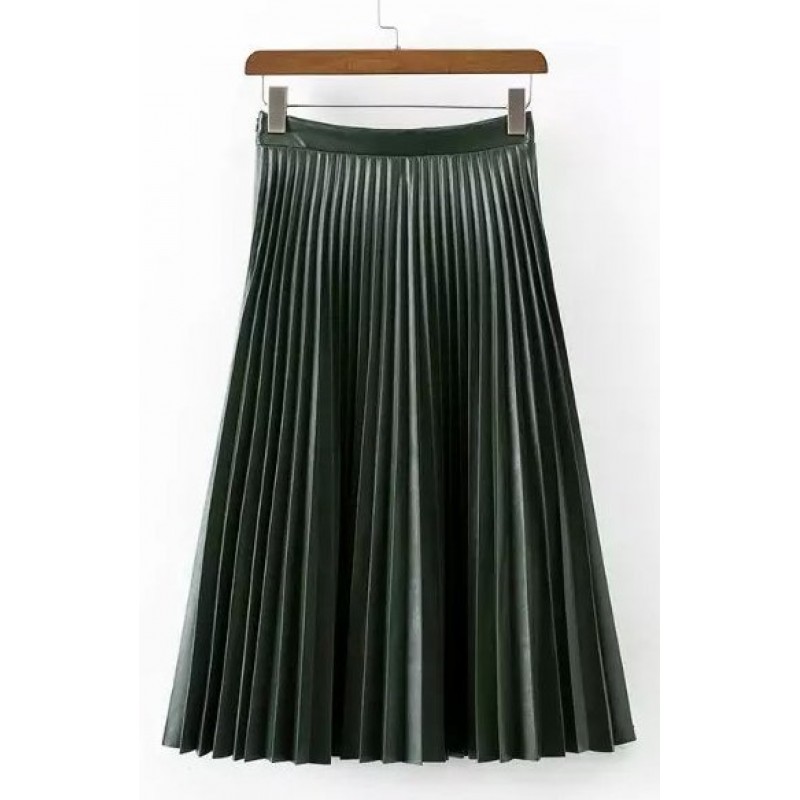 green long pleated skirt