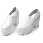 White Gothic Punk Rock Chunky Sole Block High Heels Platforms Pumps Shoes