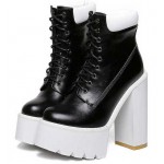 Black White Sneakers Chunky Sole Block High Heels Platforms Boots Shoes