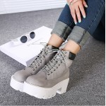 Grey Lace Up Chunky White Sole Block Platforms Boots Shoes
