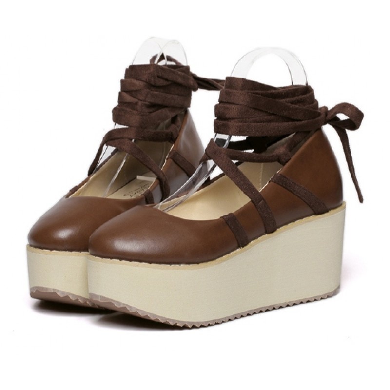 Brown Ankle Straps Ballerina Mary Jane Lolita Creepers Shoes