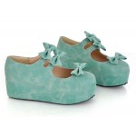 Blue Suede Triple Bows Mary Jane Lolita Platforms Creepers Shoes