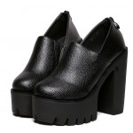 Black Punk Rock Gothic Chunky Sole Block High Heels Platforms Pumps Shoes