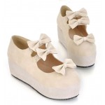 Cream Suede Triple Bows Mary Jane Lolita Platforms Creepers Shoes