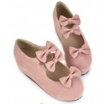 Pink Suede Triple Bows Mary Jane Lolita Platforms Creepers Shoes
