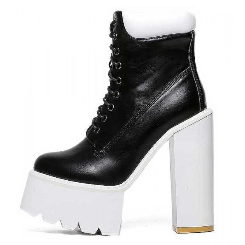 game Treason Revenue Black White Sneakers Chunky Sole Block High Heels Platforms Boots Shoes