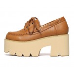 Brown Lace Up Camel Vintage Platforms Punk Rock Chunky Heels Loafers Creepers Shoes