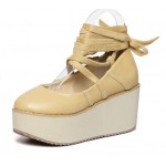 Khaki Cross Ankle Straps Ballerina Mary Jane Lolita Wedges Platforms Creepers Shoes