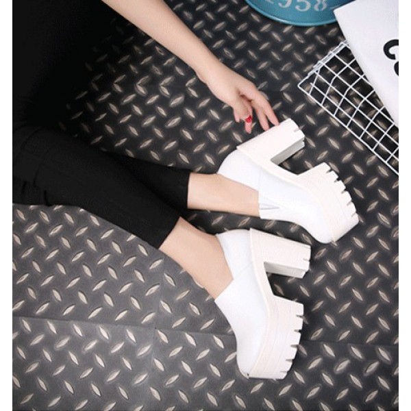 White Gothic Punk Rock Chunky Sole Block High Heels Platforms Pumps Shoes