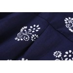 Blue Vintage Retro Pattern Cotton Long Sleeves Blouse Shirt