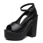 Black Peep Toe Ankle Straps Lolita Punk Rock Platforms High Heels Shoes