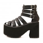 Black Straps Gladiator Lolita Punk Rock Creepers Platforms High Heels Sandals Shoes