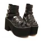 Black Straps Gladiator Lolita Punk Rock Creepers Platforms High Heels Sandals Shoes