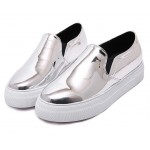 Silver Mirror Metallic Patent Leather Casual Sneakers Loafers Flats Shoes