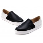 Black White Leather Casual Sneakers Loafers Flats Shoes