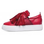 Red Leather Tassels Fringes Casual Sneakers Loafers Flats Shoes