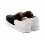 Black White Leather Casual Sneakers Loafers Flats Shoes
