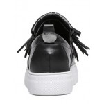 Black Leather Tassels Fringes Casual Sneakers Loafers Flats Shoes